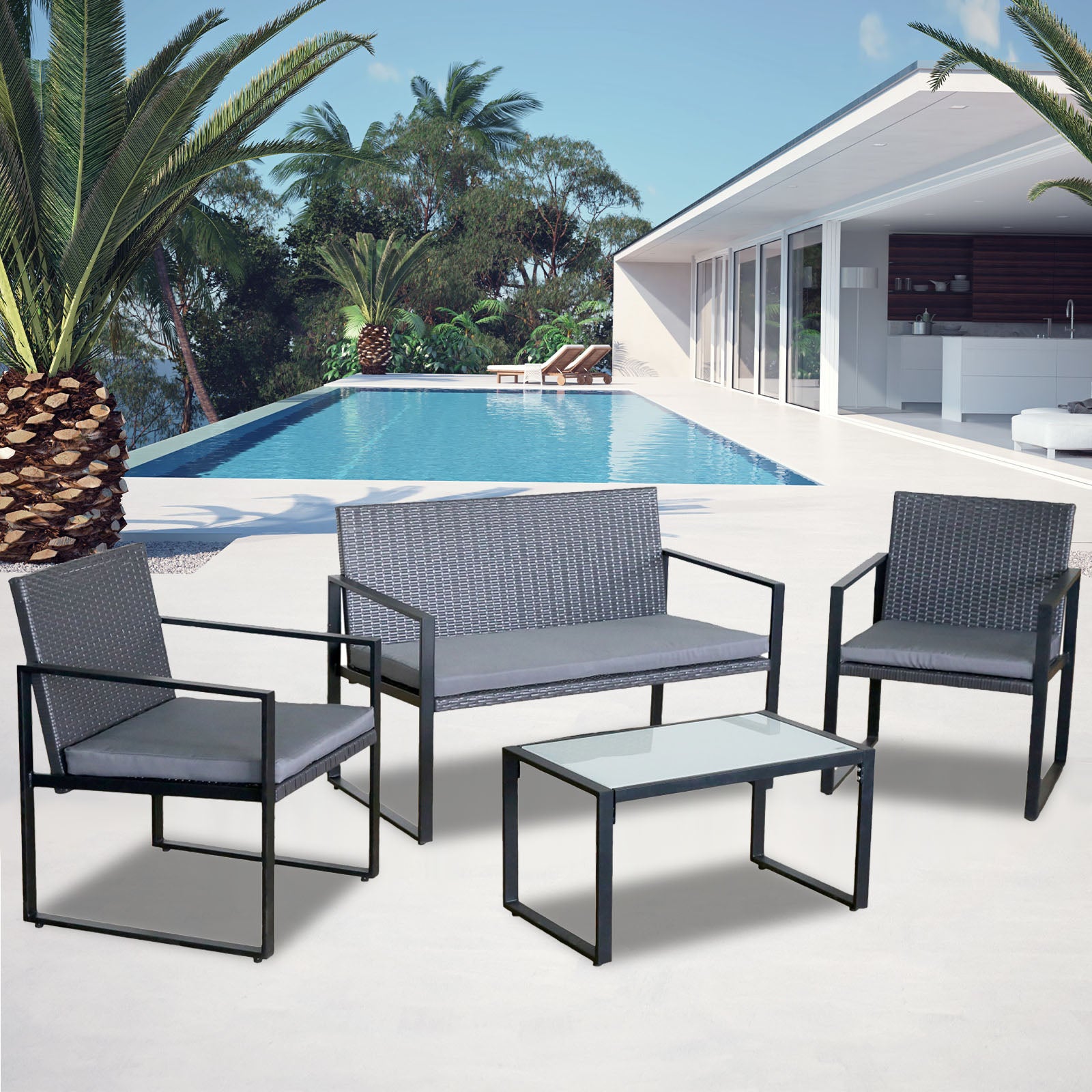 Milano Outdoor Furniture 4pc Rattan Patio Setting Coffee Table Chairs Set Garden-Outdoor Chairs & Lounges-PEROZ Accessories
