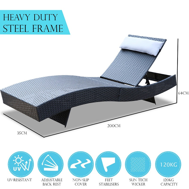 Milano Outdoor Sun Lounge Pool Bed Deck Rattan Chair Curved Design Wicker Sofa-Outdoor Chairs & Lounges-PEROZ Accessories