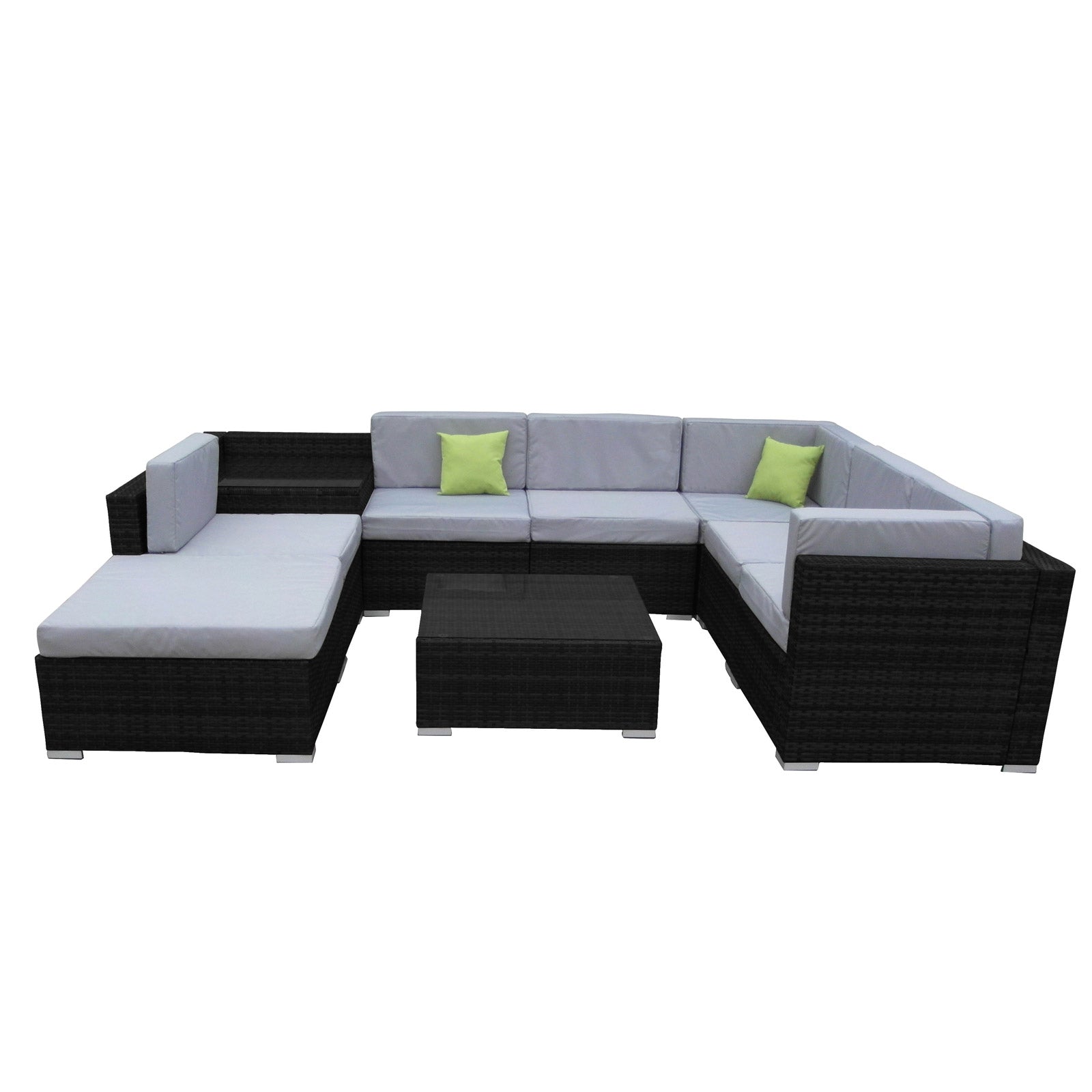 Milano 9 Piece Wicker Rattan Sofa Set Grey Outdoor Lounge Patio Furniture-Outdoor Sofa/Lounge Sets-PEROZ Accessories