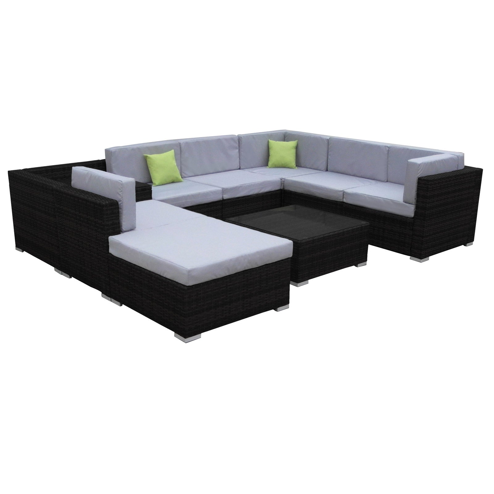 Milano 9 Piece Wicker Rattan Sofa Set Grey Outdoor Lounge Patio Furniture-Outdoor Sofa/Lounge Sets-PEROZ Accessories