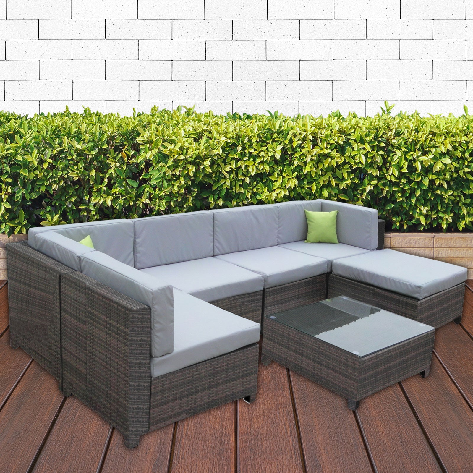 Milano 7 Piece Wicker Rattan Sofa Set Grey Outdoor Lounge Furniture-Outdoor Sofa/Lounge Sets-PEROZ Accessories