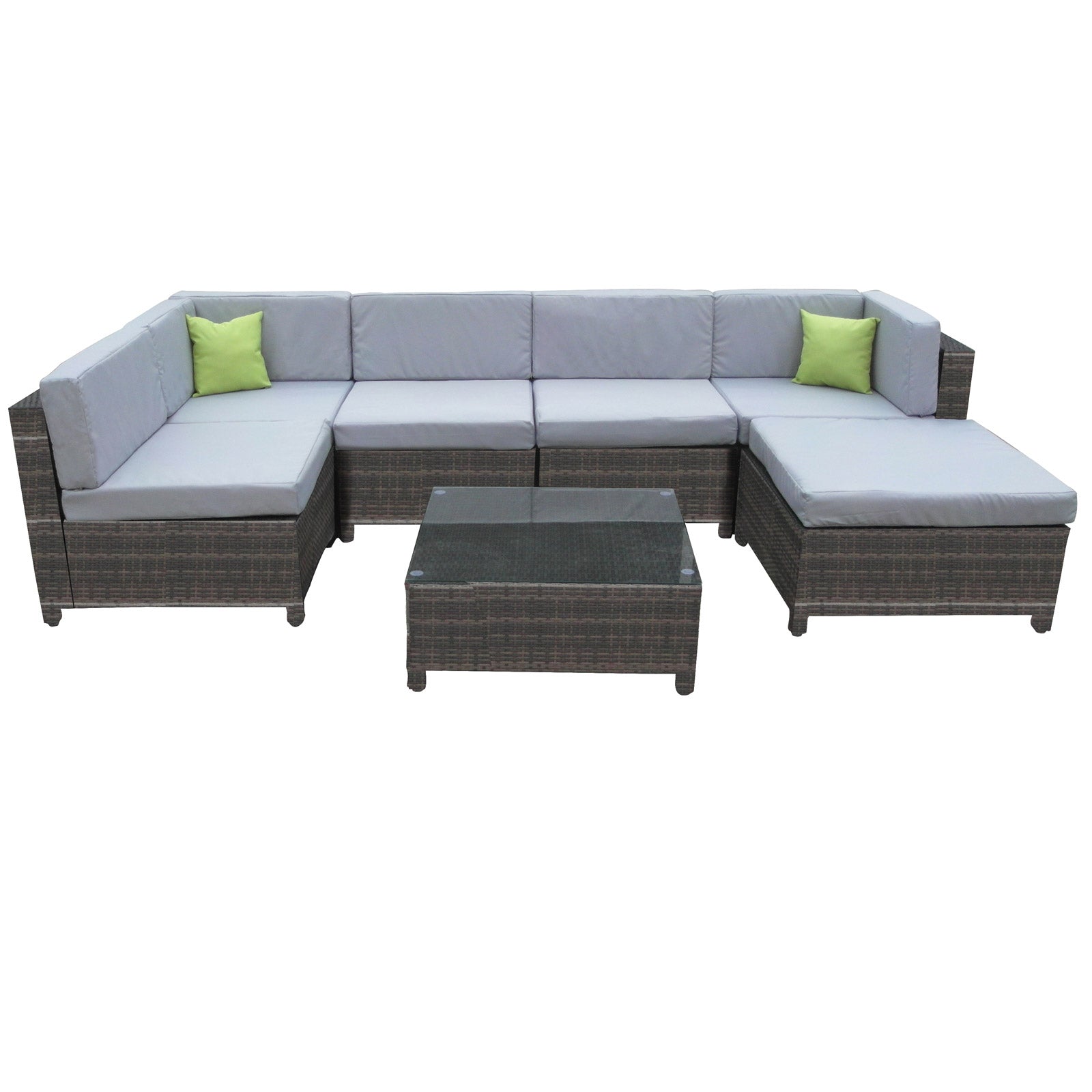 Milano 7 Piece Wicker Rattan Sofa Set Grey Outdoor Lounge Furniture-Outdoor Sofa/Lounge Sets-PEROZ Accessories