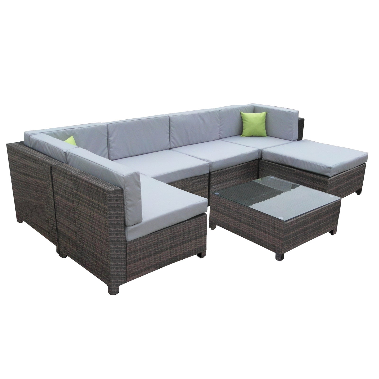 Milano 7 Piece Wicker Rattan Sofa Set Grey Outdoor Lounge Furniture-Outdoor Sofa/Lounge Sets-PEROZ Accessories