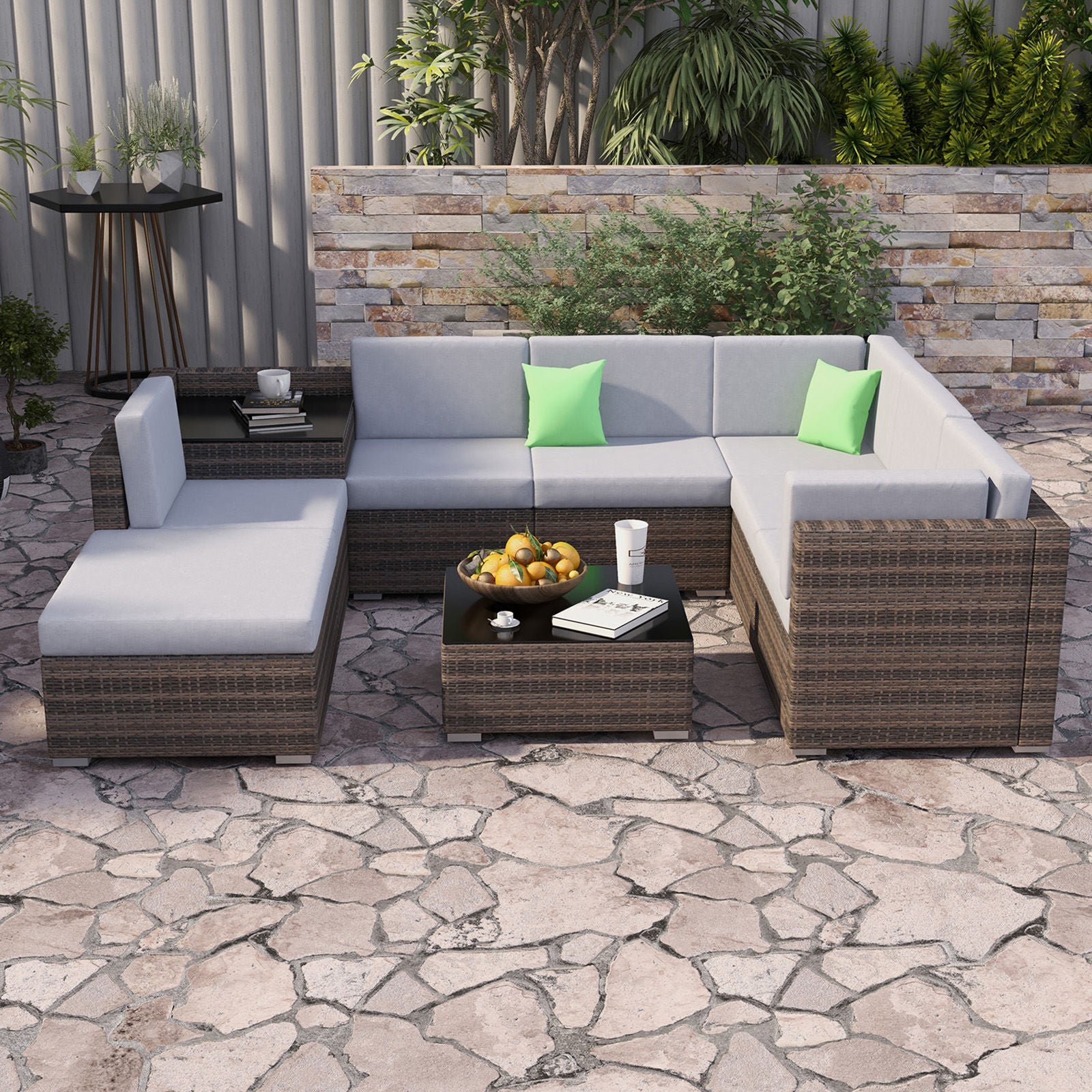 Milano 9 Piece Wicker Rattan Sofa Set Grey Outdoor Lounge Furniture-Outdoor Sofa/Lounge Sets-PEROZ Accessories