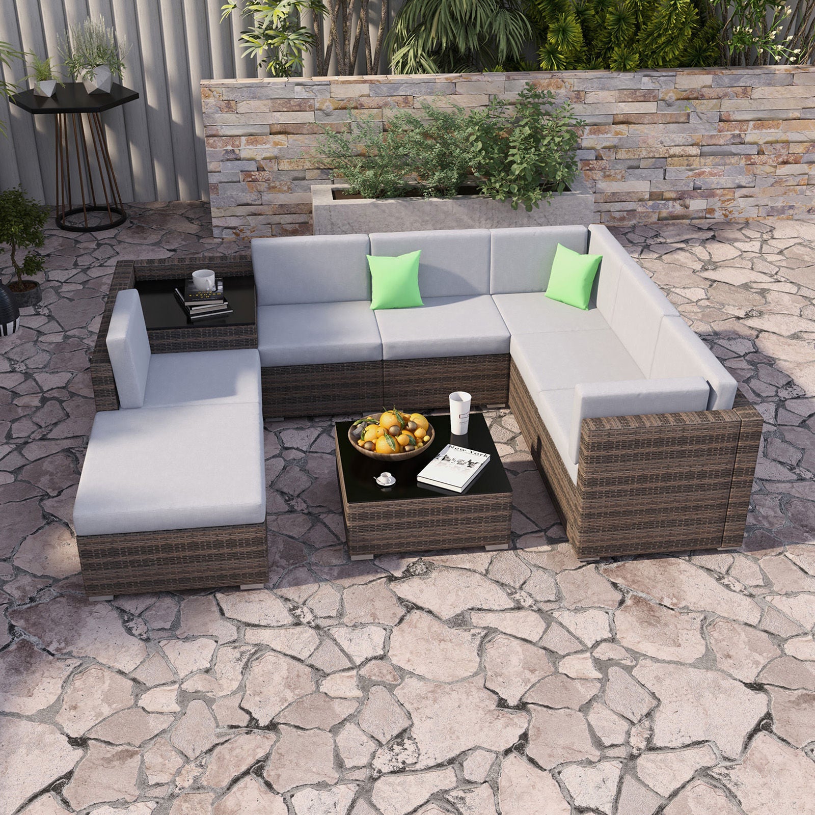 Milano 9 Piece Wicker Rattan Sofa Set Grey Outdoor Lounge Furniture-Outdoor Sofa/Lounge Sets-PEROZ Accessories