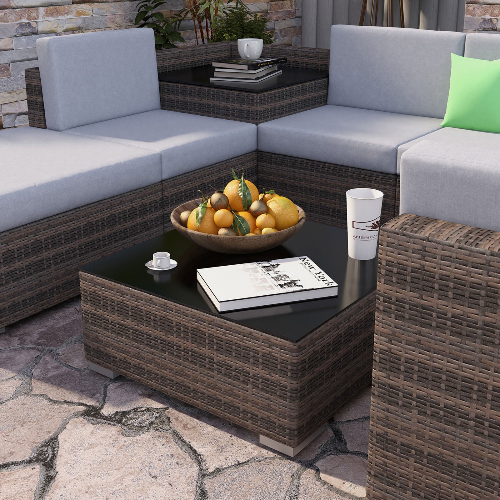 Milano 9 Piece Wicker Rattan Sofa Set Grey Outdoor Lounge Furniture-Outdoor Sofa/Lounge Sets-PEROZ Accessories