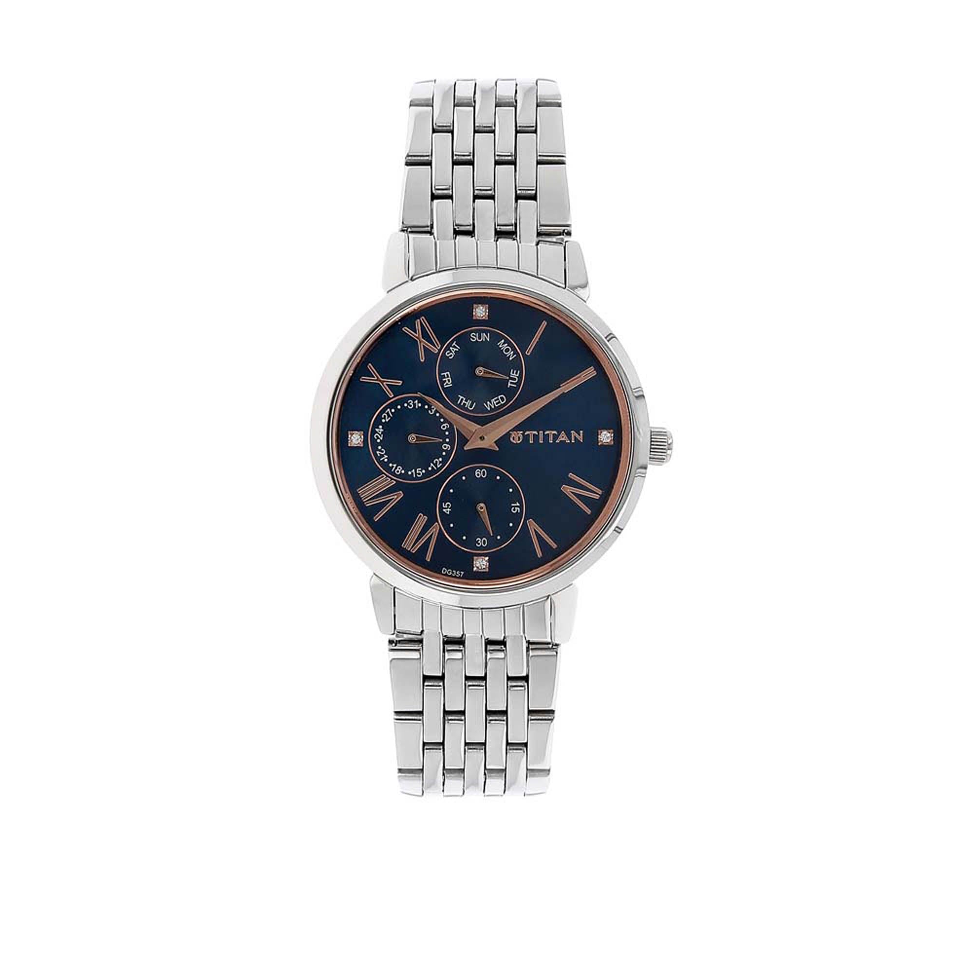 Titan Workwear Blue Dial Women Watch With Stainless Steel Strap-PEROZ Accessories