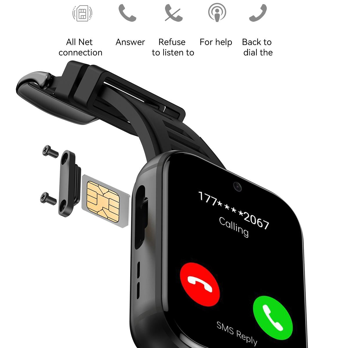 4G Smart Watch With 1.99 Inch Screen Android 9.0 4Gb+64Gb - Black-Smart Watches-PEROZ Accessories