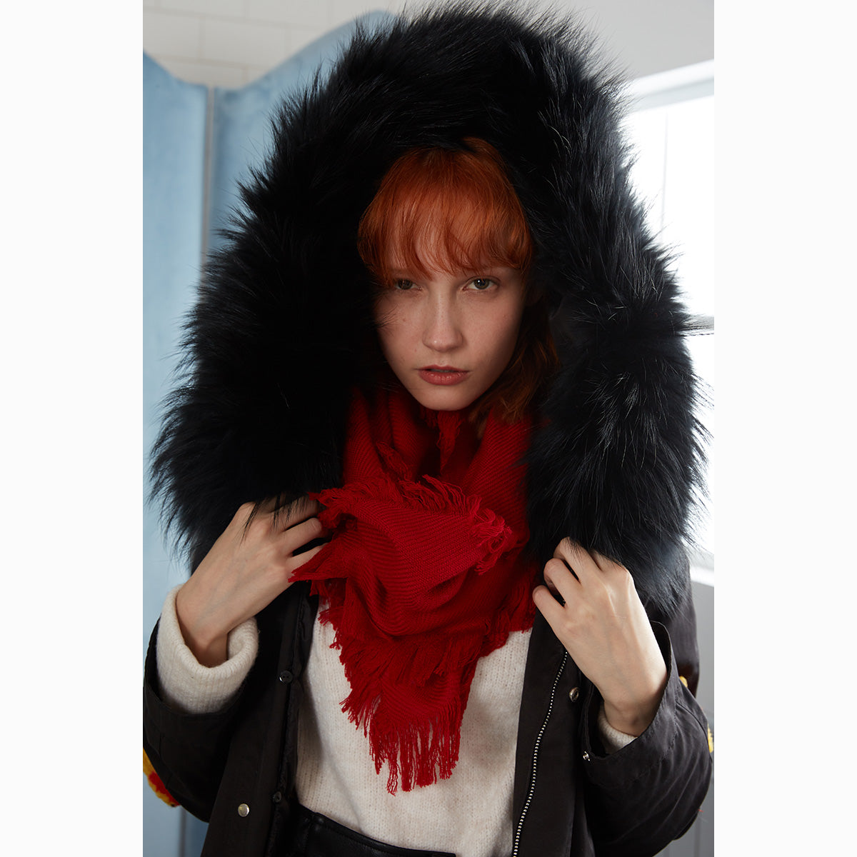 Ugg Fringed Check Wool Scarf Tomato-Scarves-PEROZ Accessories