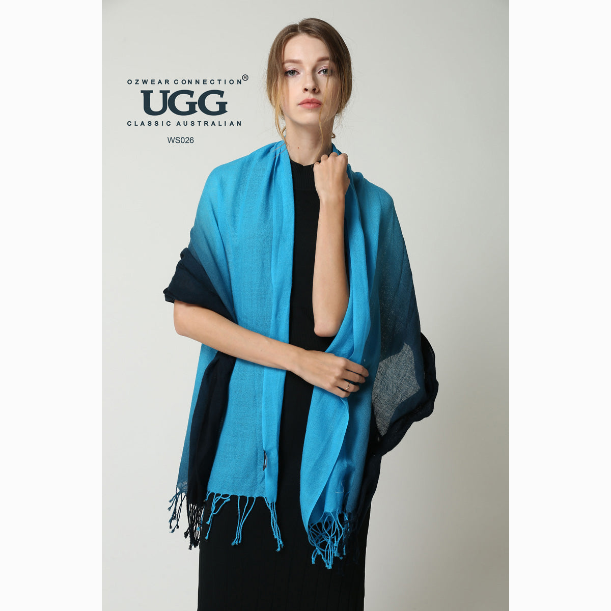 Ugg 100% Merino Wool Tie Dye Scarf Black and Cyan Blue-Scarves-PEROZ Accessories