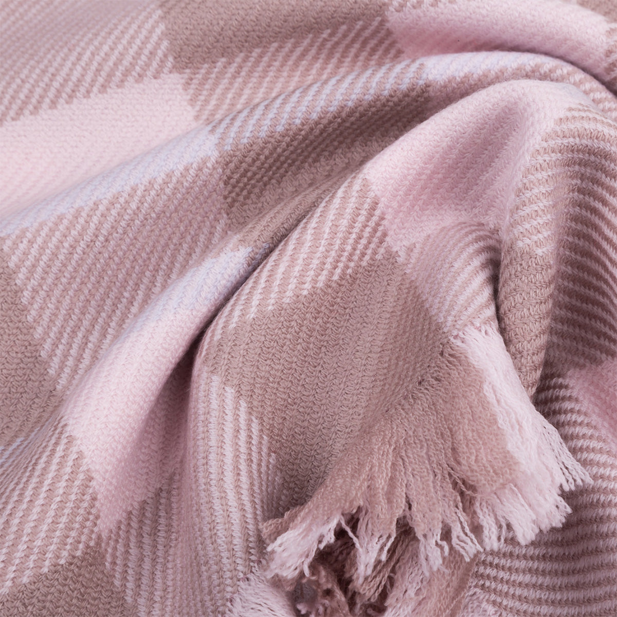 Ugg Fringed Check Wool Scarf Pink and Check-Scarves-PEROZ Accessories