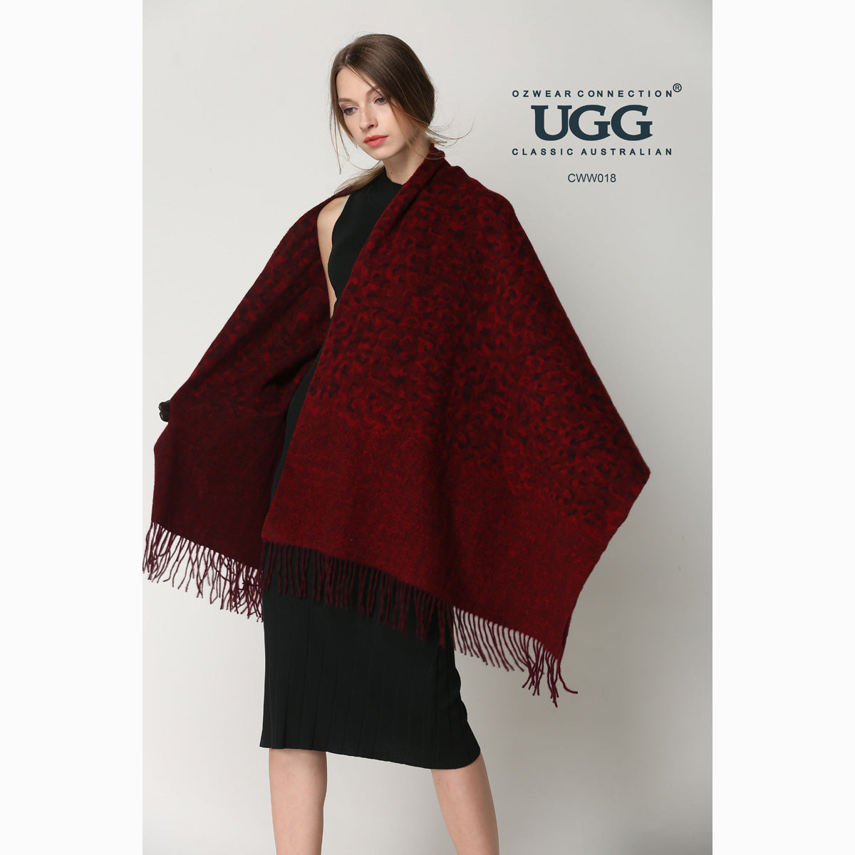Ugg Cashmere & Wool Wrap Red and Brown-Wrap-PEROZ Accessories