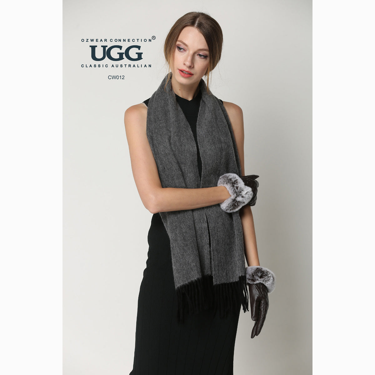 Ugg Cashmere & Wool Scarf Grey-Scarves-PEROZ Accessories