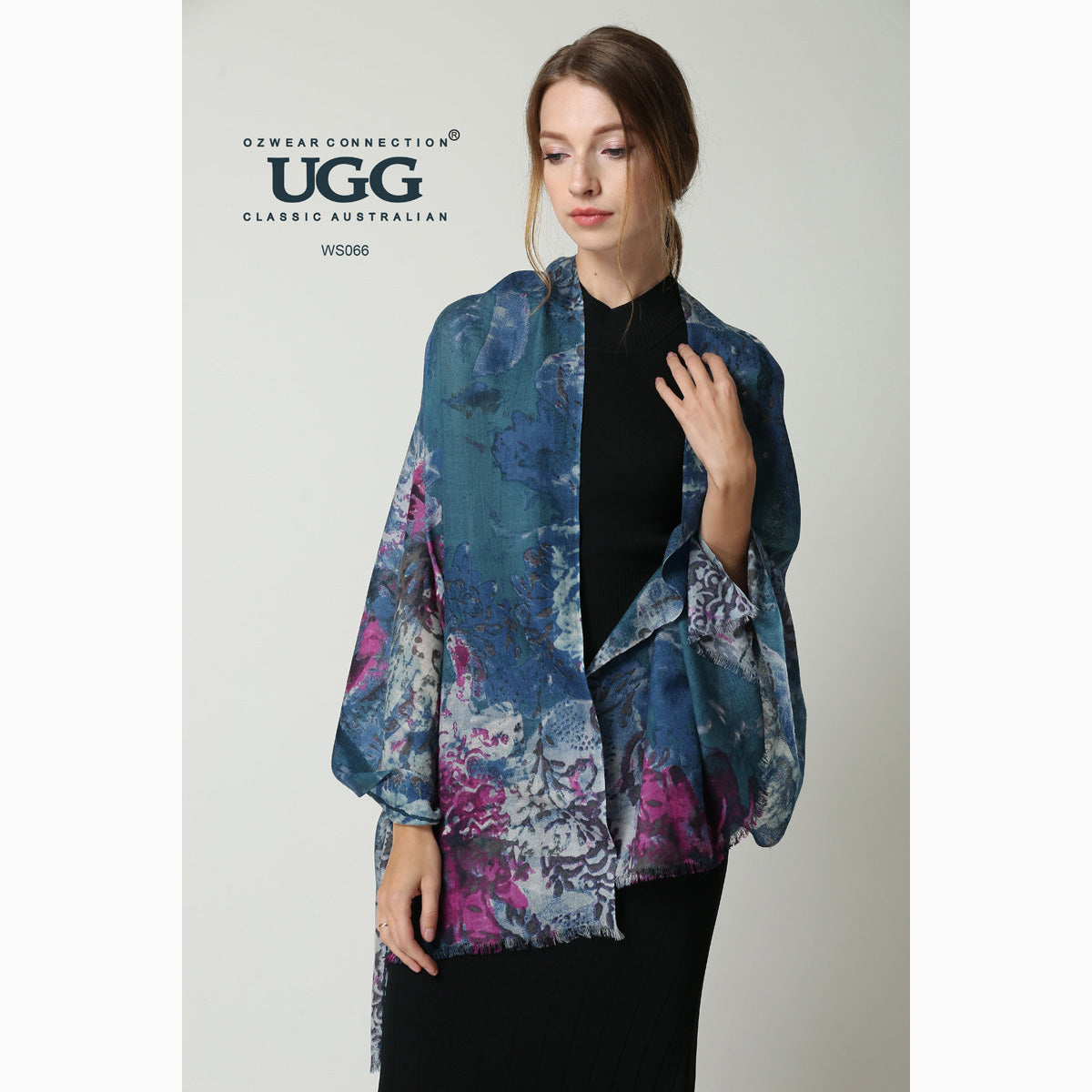 Ugg 100% Australian Merino Wool Scarf Peacock Blue-Scarves-PEROZ Accessories