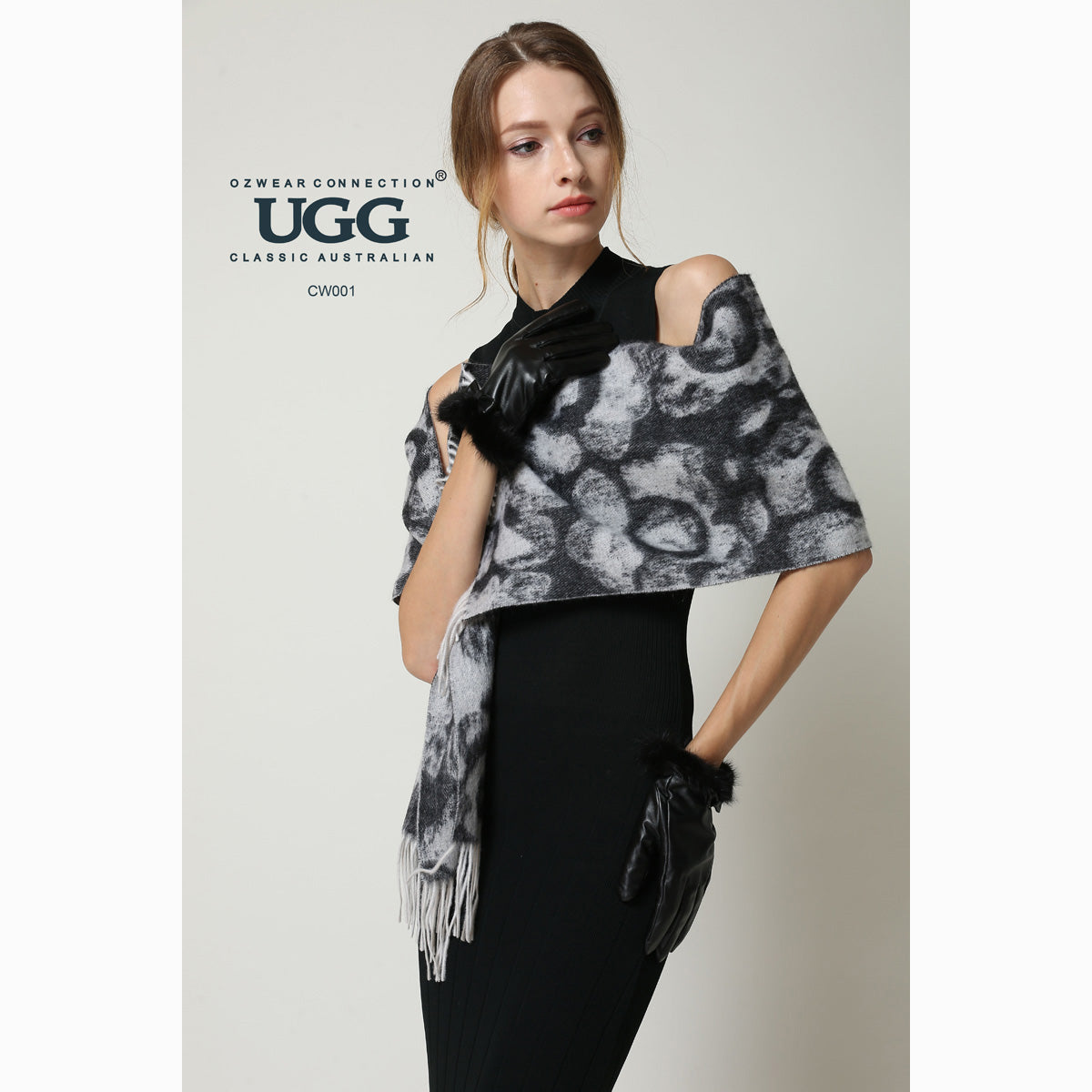 Ugg Cashmere & Wool Scarf Charcoal and Grey-Scarves-PEROZ Accessories