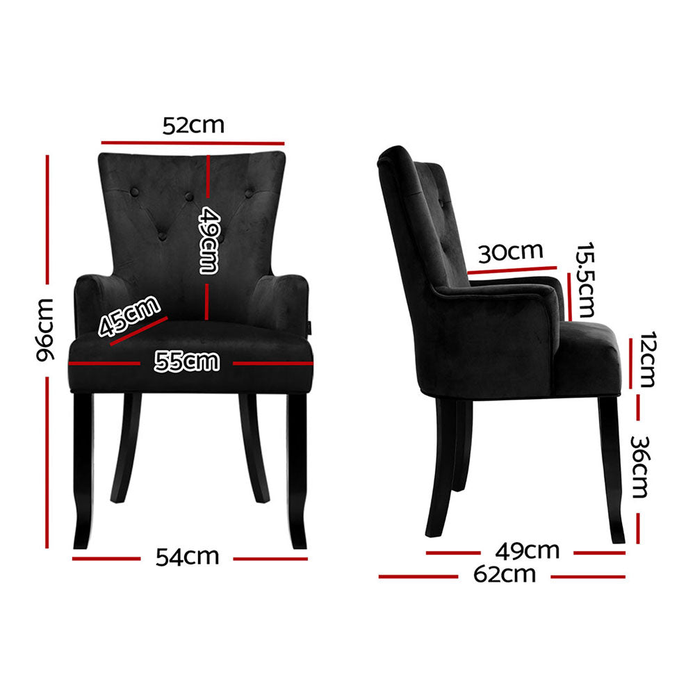 4x Artiss Dining Chairs Velvet French Provincial Armchair Black-Furniture > Bar Stools & Chairs > Arm Chairs & Recliners-PEROZ Accessories