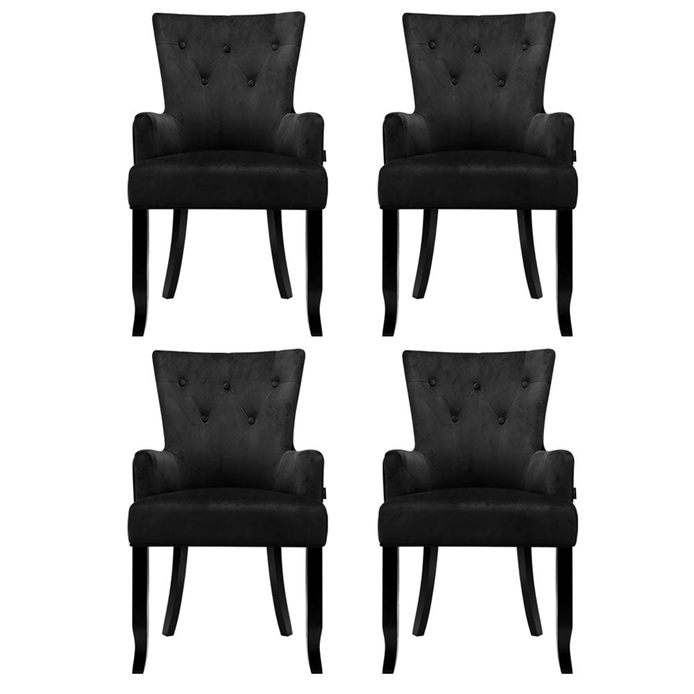 4x Artiss Dining Chairs Velvet French Provincial Armchair Black-Furniture > Bar Stools & Chairs > Arm Chairs & Recliners-PEROZ Accessories