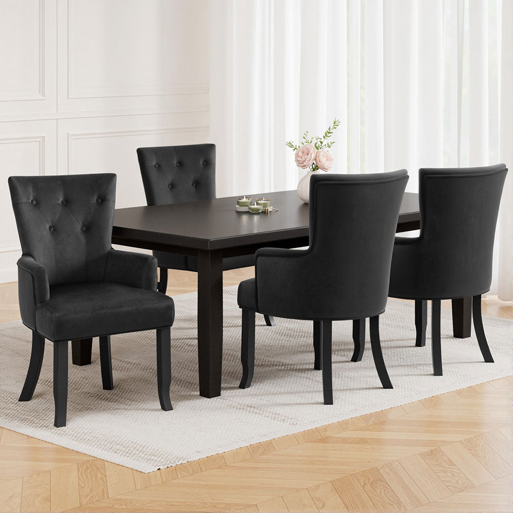 4x Artiss Dining Chairs Velvet French Provincial Armchair Black-Furniture > Bar Stools & Chairs > Arm Chairs & Recliners-PEROZ Accessories