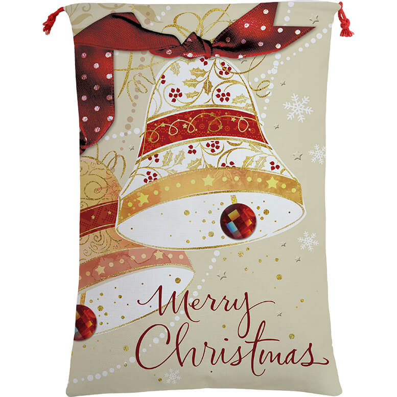 50x70cm Canvas Hessian Christmas Santa Sack Xmas Stocking Reindeer Kids Gift Bag, Merry Christmas Bells-Occasions > Christmas > Christmas Decorations-PEROZ Accessories
