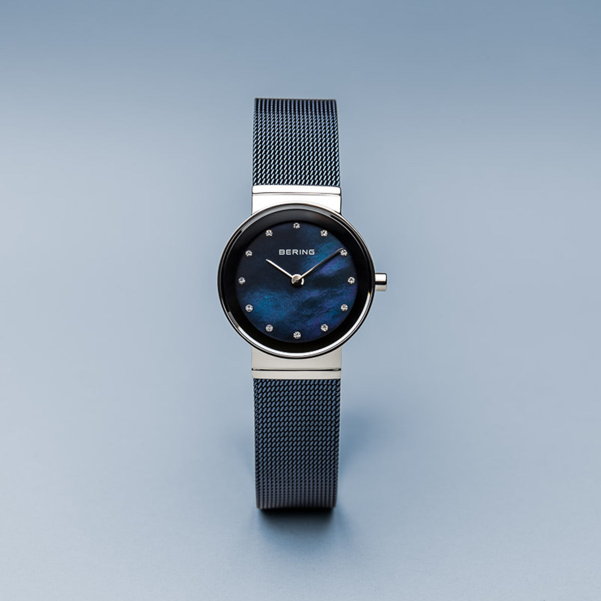 Bering Classic Polished Silver Blue Mesh Watch-PEROZ Accessories