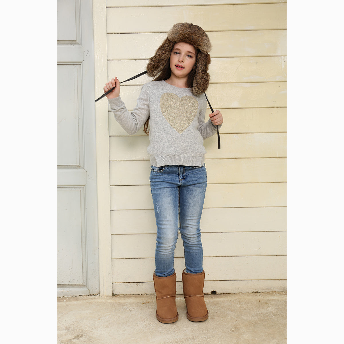 Ugg Kids Vintage Rodeo Leather Rabbit Fur Aviator Hat-Hats-PEROZ Accessories
