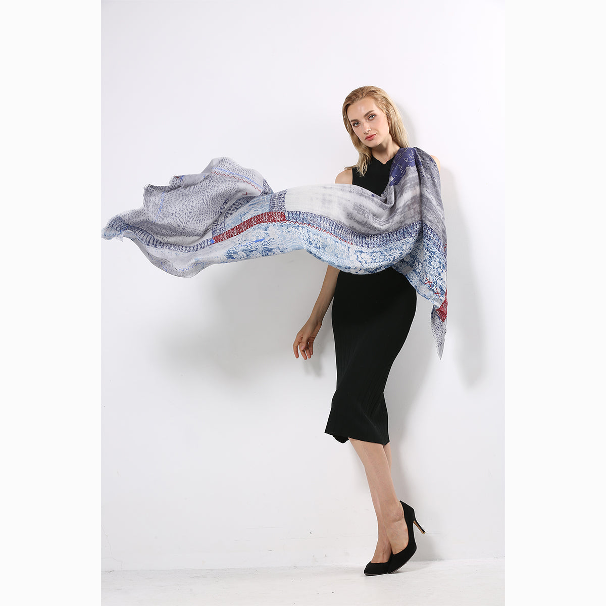 Ugg 100% Australian Merino Wool Scarf Blue Grey-Scarves-PEROZ Accessories