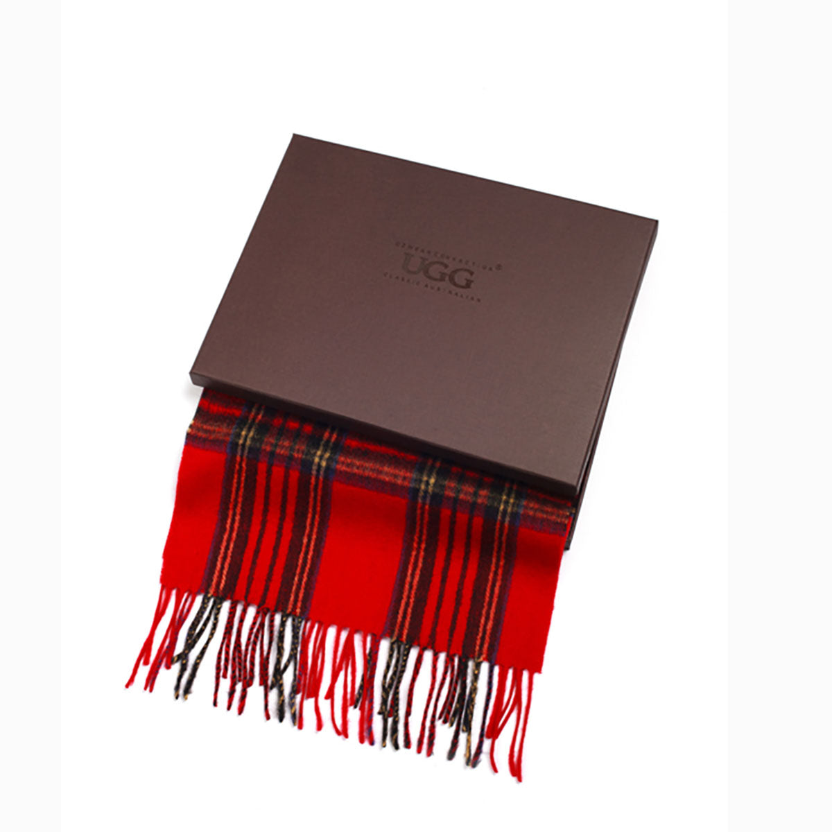 Ugg 100% Wool Scarf Check Red and Navy-Scarves-PEROZ Accessories