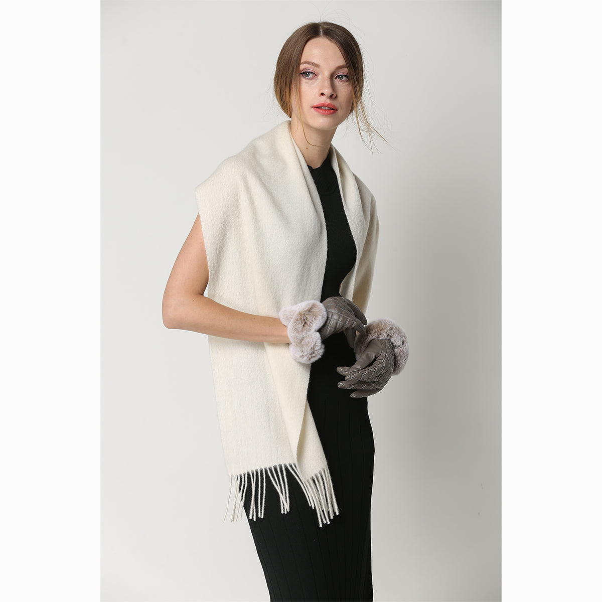 Ugg 100% Wool Scarf White-Scarves-PEROZ Accessories