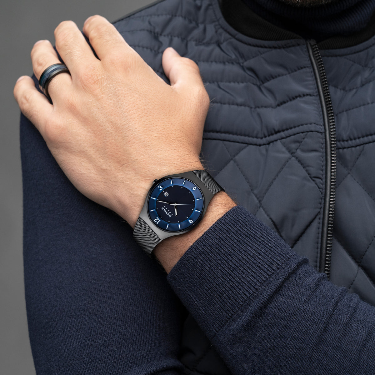 Bering Solar Brushed Black Mesh Watch-PEROZ Accessories