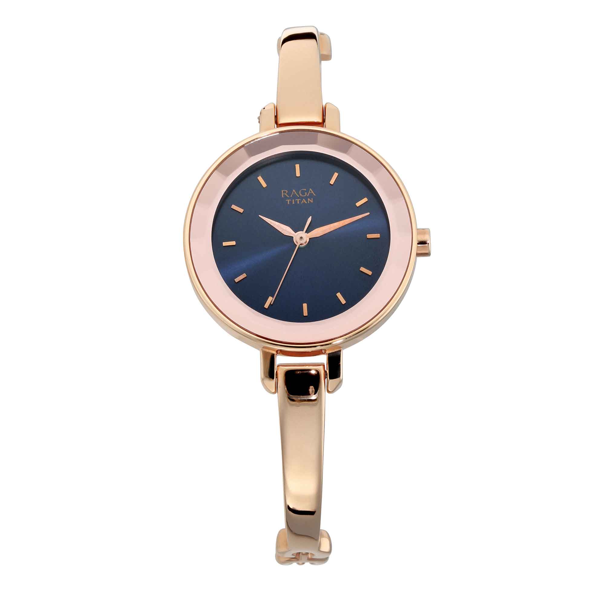Titan Quartz Analogue Blue Dial Metal Strap Watch for Women-PEROZ Accessories