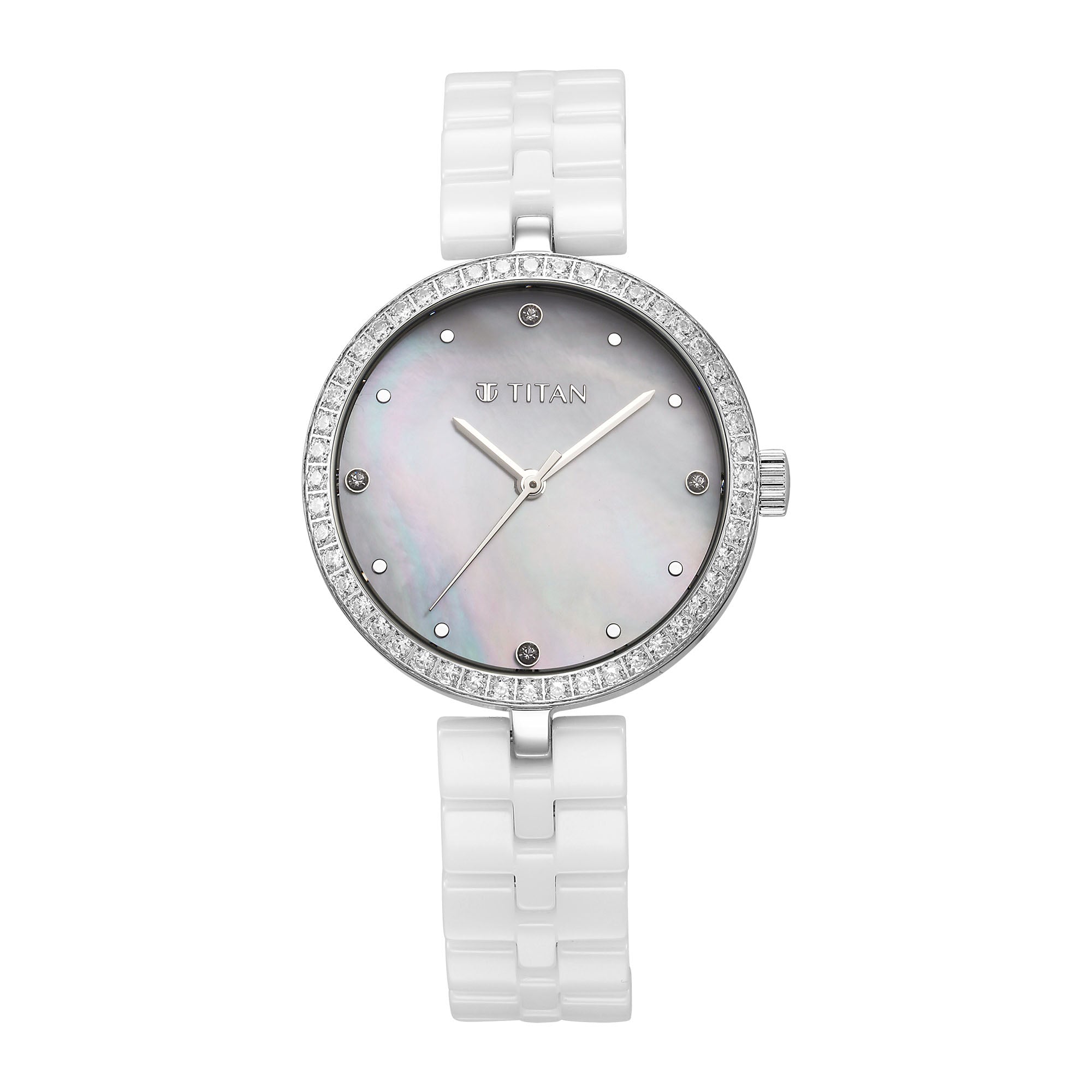 Titan Purple Ceramics Quartz Analogue Mother of Pearl Dial White Ceramic Strap Watch For Women-PEROZ Accessories