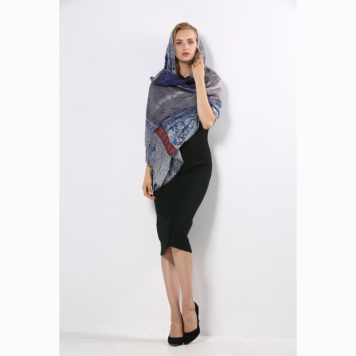 Ugg 100% Australian Merino Wool Scarf Blue Grey-Scarves-PEROZ Accessories