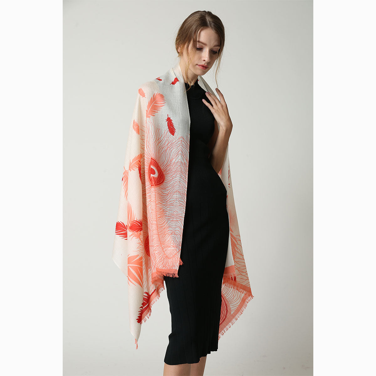 Ugg 100% Australian Merino Wool Scarf Cream and Coral-Scarves-PEROZ Accessories