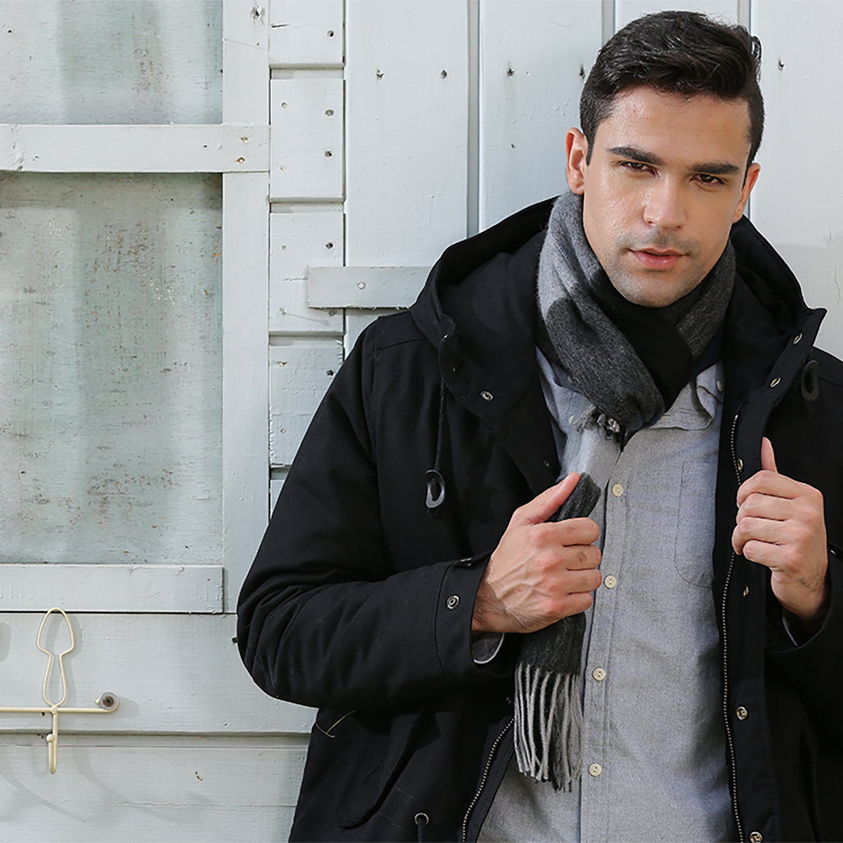 Ugg Cashmere & Wool Scarf Blue Grey and Black-Scarves-PEROZ Accessories