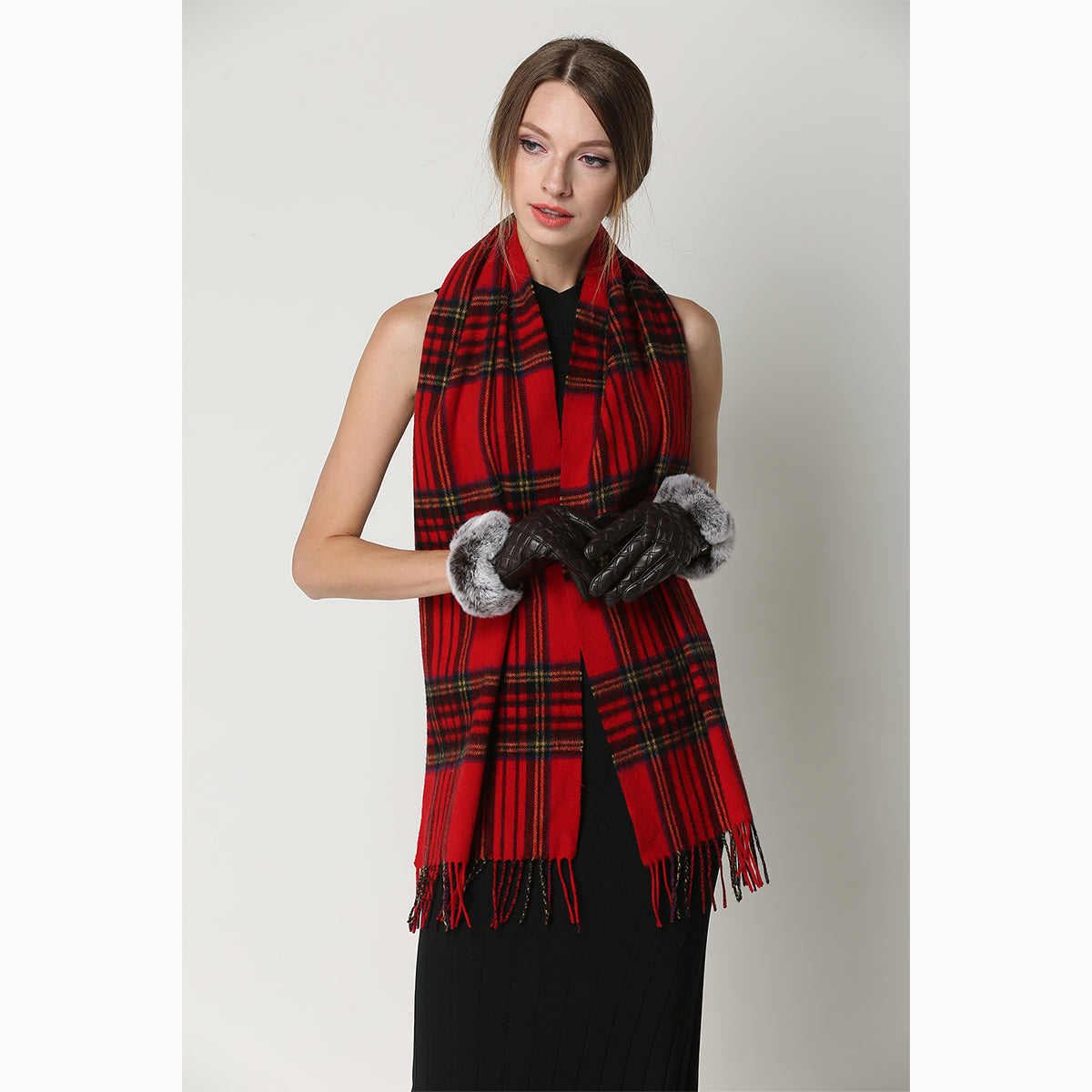 Ugg 100% Wool Scarf Check Red and Navy-Scarves-PEROZ Accessories