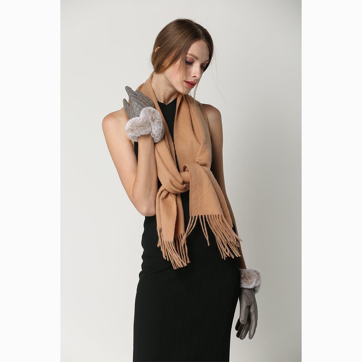 Ugg 100% Wool Scarf Beige-Scarves-PEROZ Accessories