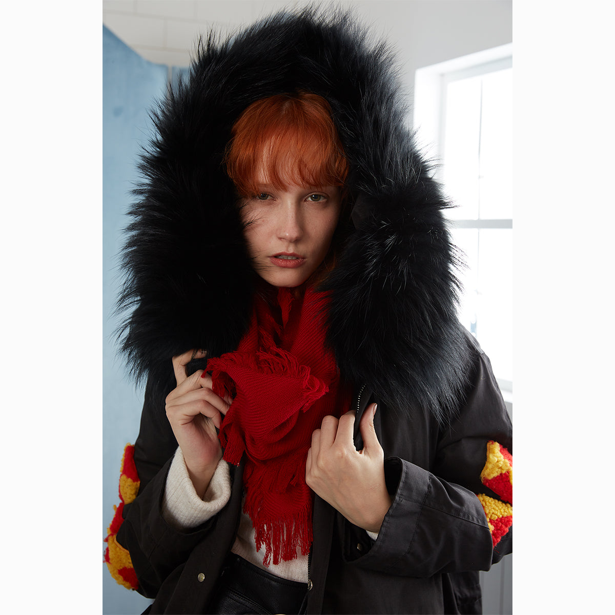 Ugg Fringed Check Wool Scarf Tomato-Scarves-PEROZ Accessories