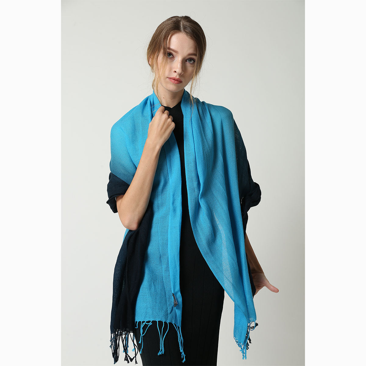 Ugg 100% Merino Wool Tie Dye Scarf Black and Cyan Blue-Scarves-PEROZ Accessories