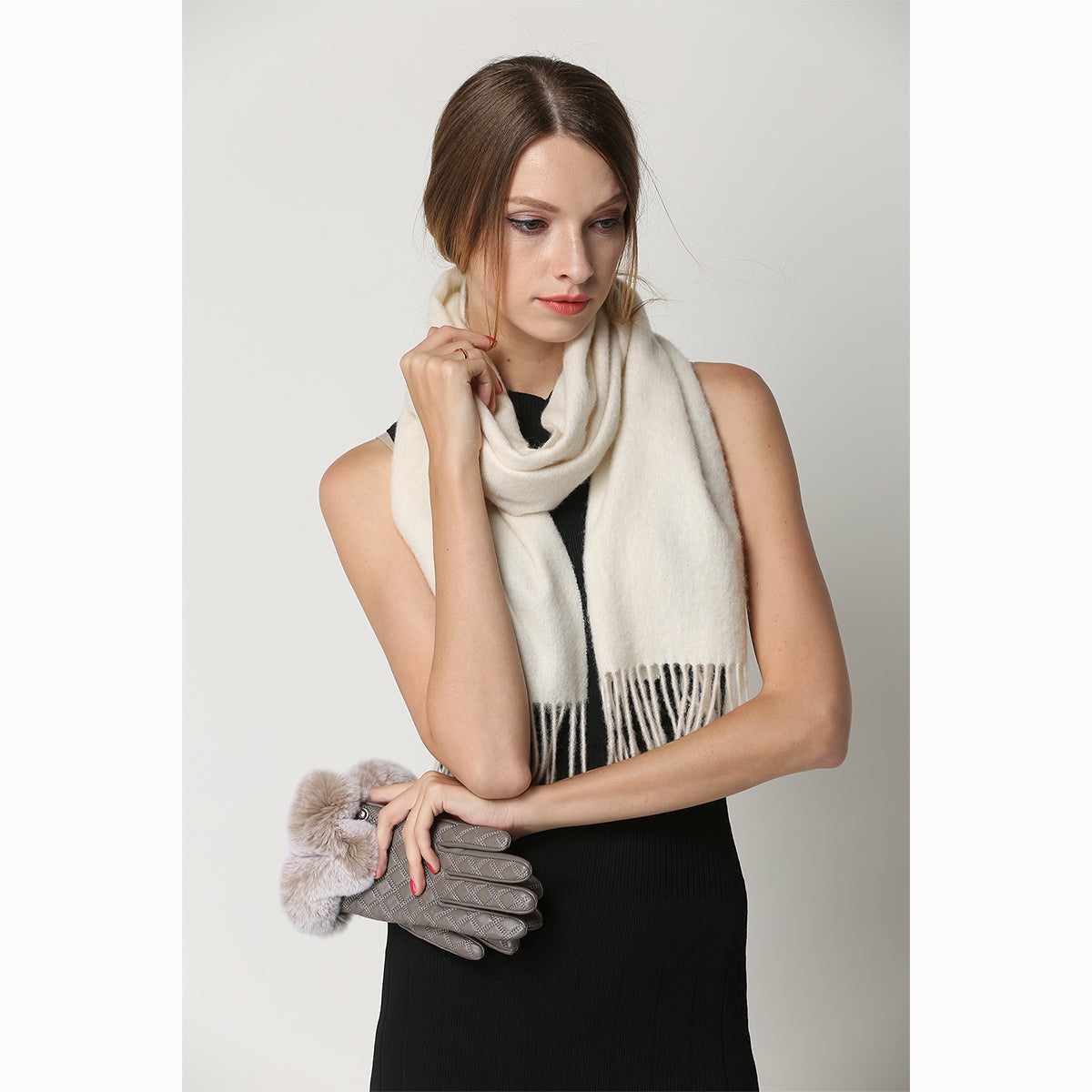 Ugg 100% Wool Scarf White-Scarves-PEROZ Accessories