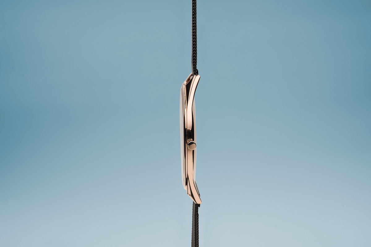 Bering Ultra Slim Polished Rose Gold Black Mesh Watch-PEROZ Accessories