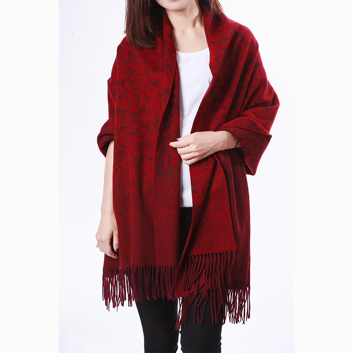 Ugg Cashmere & Wool Wrap Red and Brown-Wrap-PEROZ Accessories