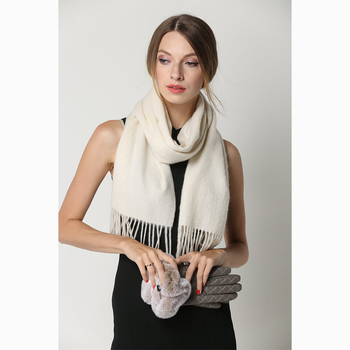 Ugg 100% Wool Scarf White-Scarves-PEROZ Accessories