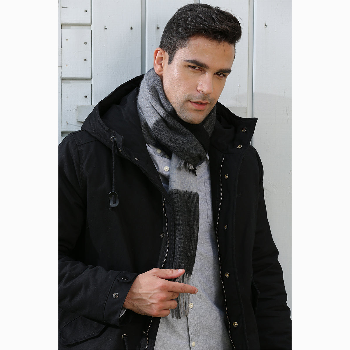 Ugg Cashmere & Wool Scarf Blue Grey and Black-Scarves-PEROZ Accessories