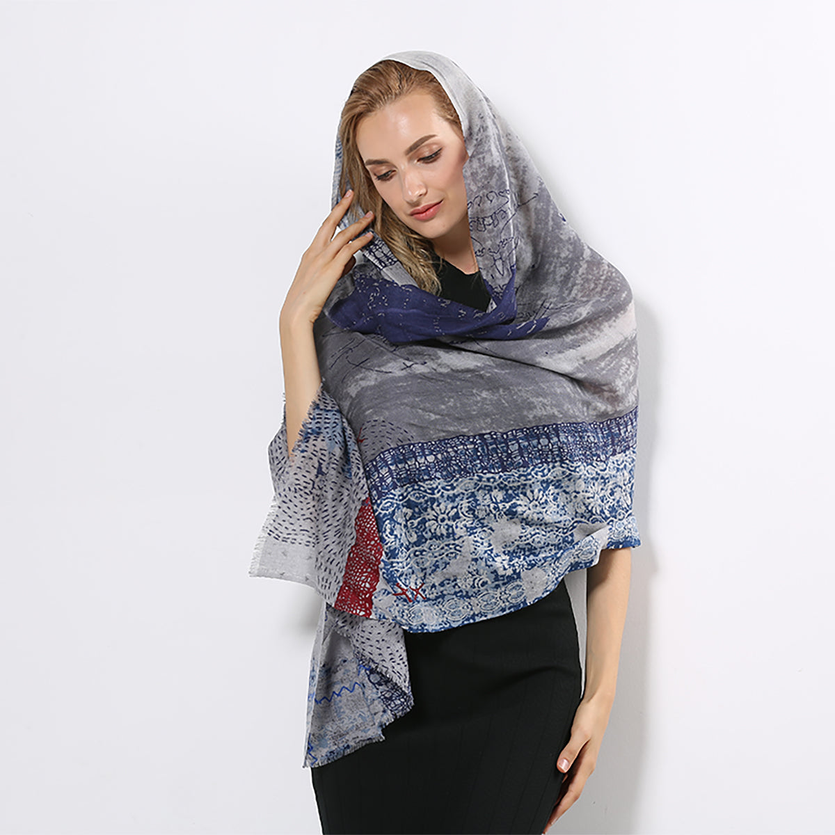 Ugg 100% Australian Merino Wool Scarf Blue Grey-Scarves-PEROZ Accessories