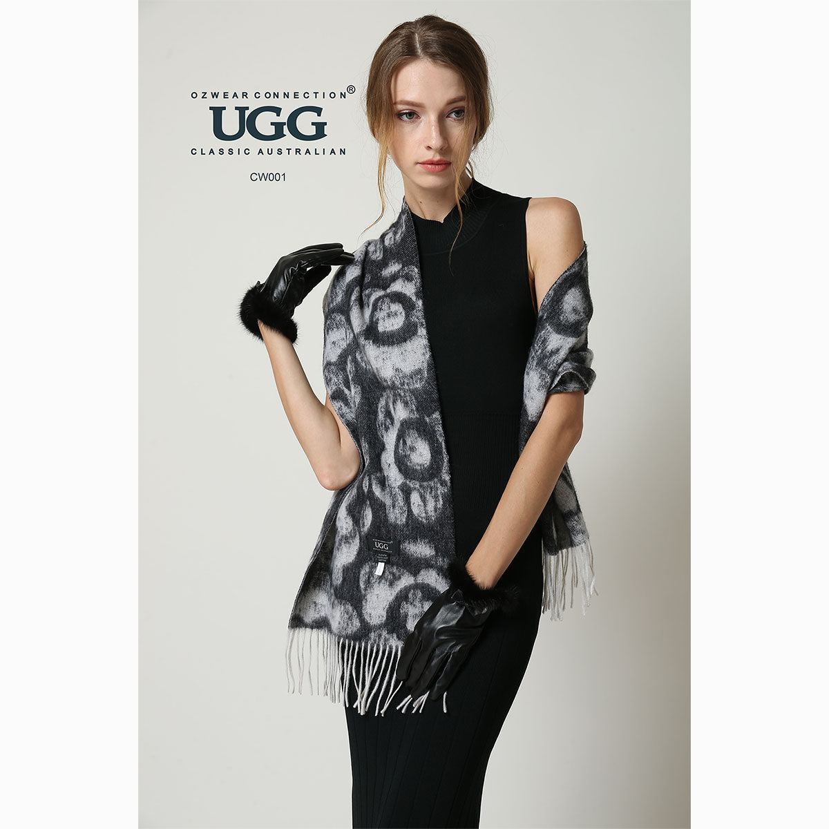 Ugg Cashmere & Wool Scarf Charcoal and Grey-Scarves-PEROZ Accessories