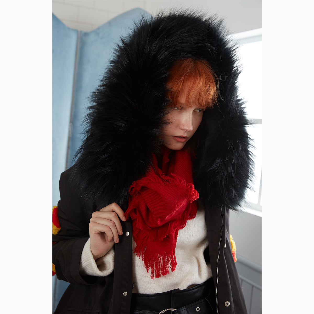 Ugg Fringed Check Wool Scarf Tomato-Scarves-PEROZ Accessories