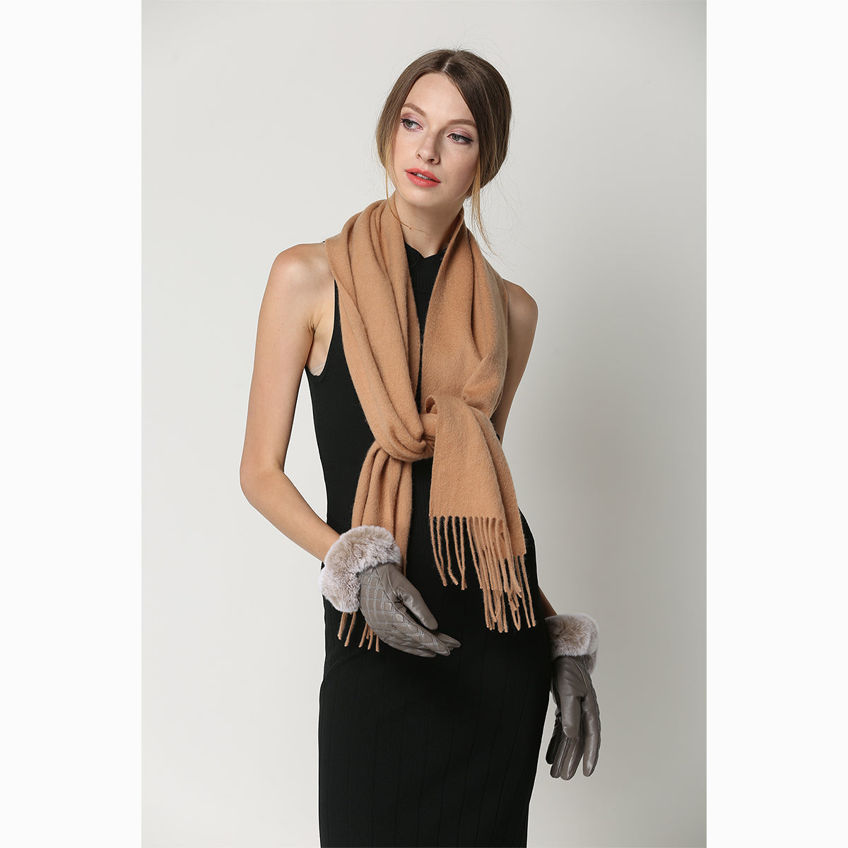 Ugg 100% Wool Scarf Beige-Scarves-PEROZ Accessories