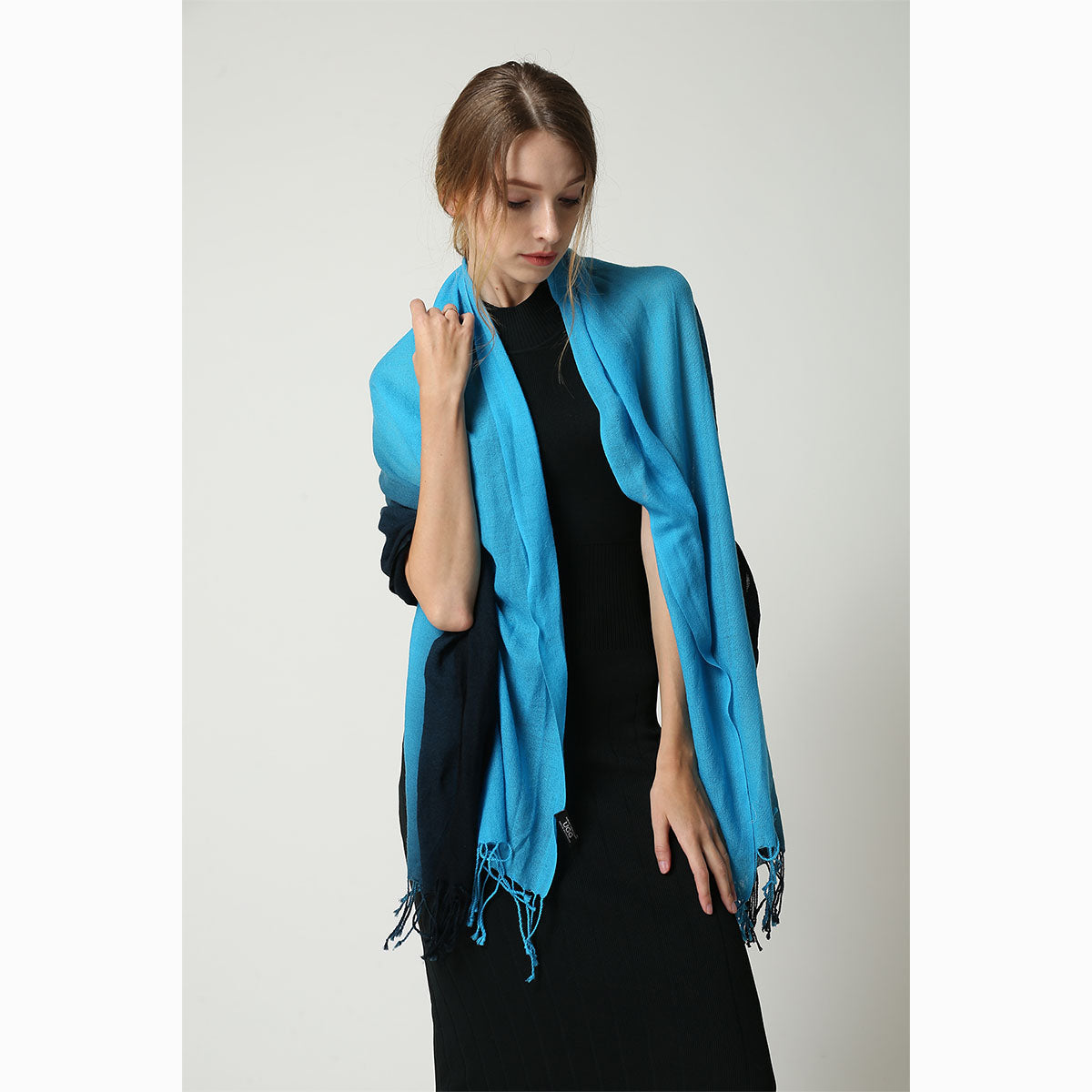 Ugg 100% Merino Wool Tie Dye Scarf Black and Cyan Blue-Scarves-PEROZ Accessories