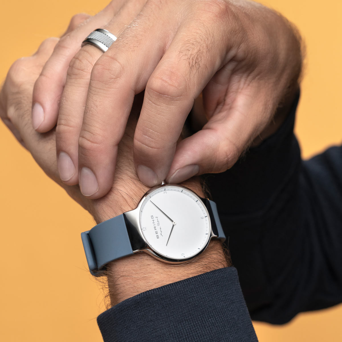 Bering Max René Polished Silver Blue Silicone Watch-PEROZ Accessories