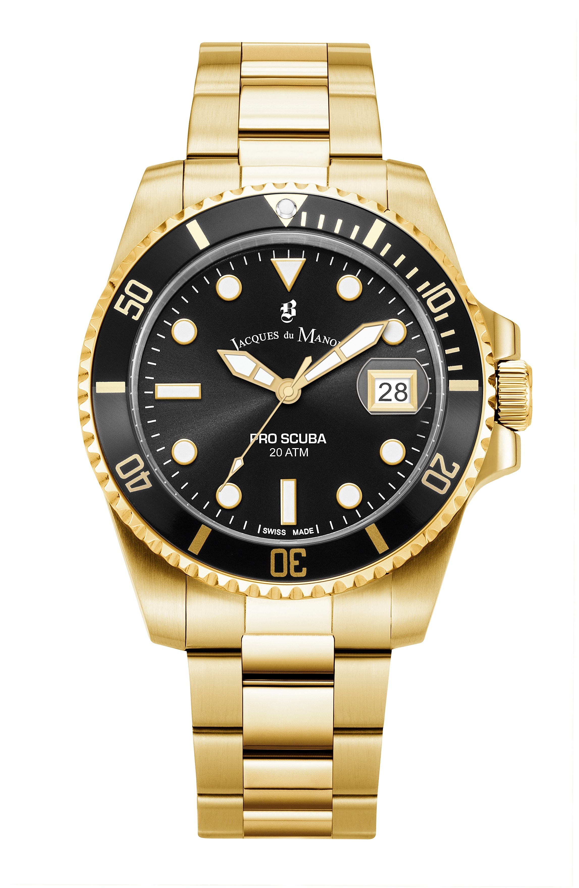 Jacques Du Manoir Swiss-Made Pro Scuba 43mm 200m Water Resistant Gold and Black Watch-PEROZ Accessories